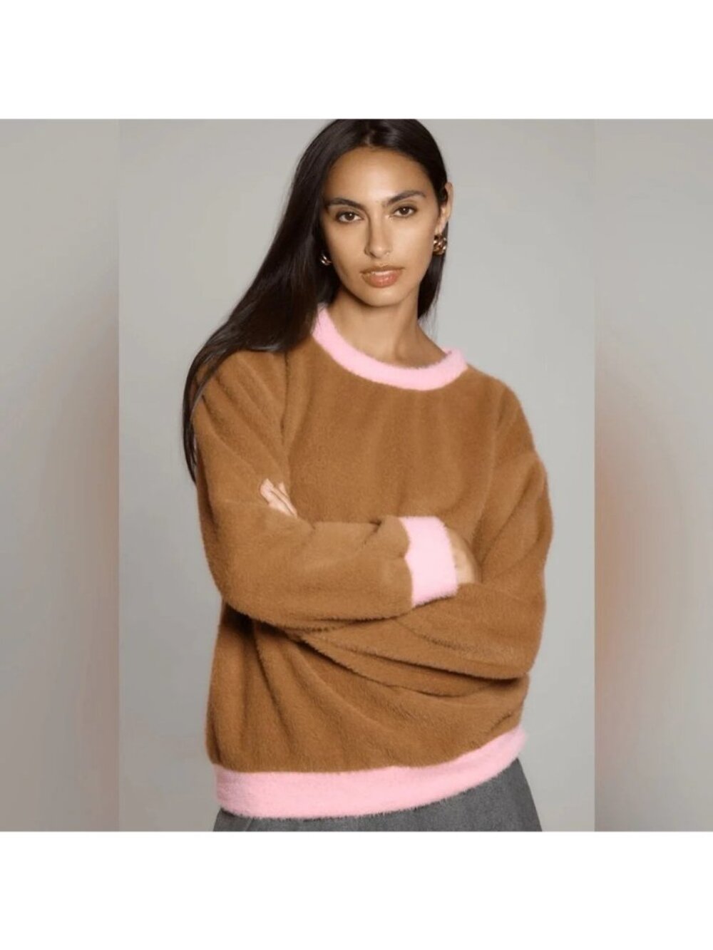 Anthropologie Maeve Cozy Ringer Sweater LARGE Preppy Coquette Girl oversized